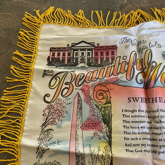 1950’s Fringed Satin Pillow Case “Beautiful Washington” - Picture 4 of 8